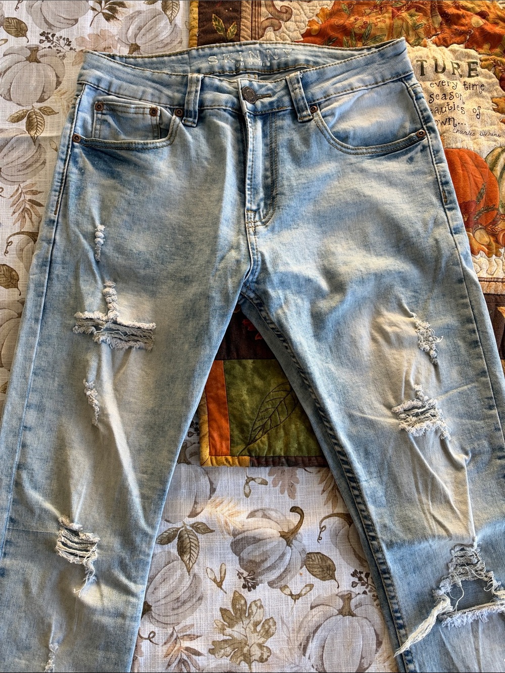 Light Wash Distressed Men’s Slim Jeans